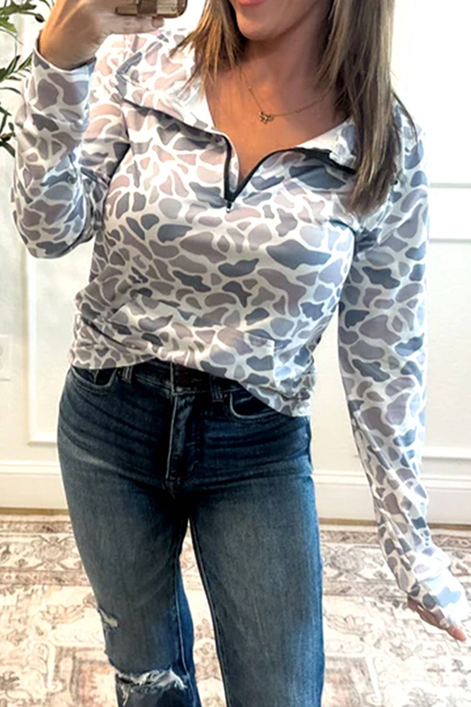 Multicolore Sweat-shirt à col zippé camouflage avec poche kangourou en vente sur Faire2