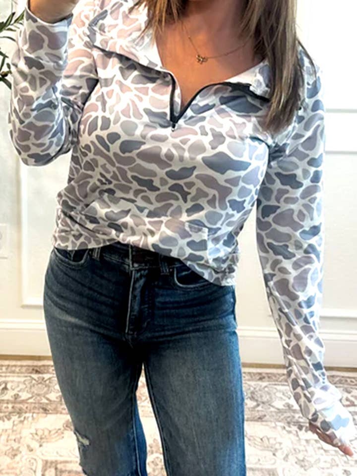 Multicolore Sweat-shirt à col zippé camouflage avec poche kangourou en vente sur Faire2