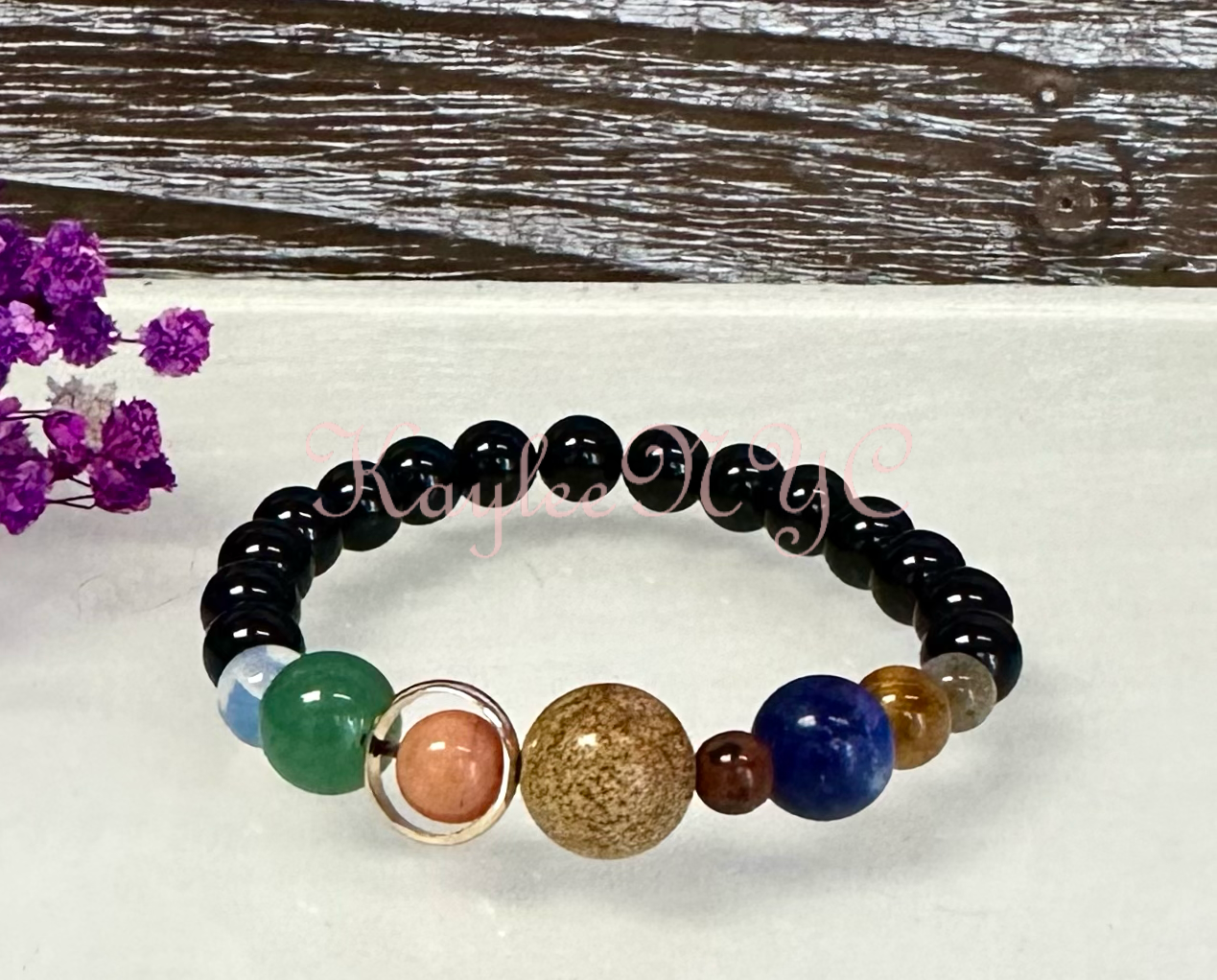 KayleeNYC - Vendita all'ingrosso Parure di gioielli - Braccialetto elastico di cristalli per guarigione Sistema Solare, 19 cm5