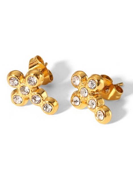 BRINCOS CRUZ EM AÇO INOXIDÁVEL 18K SEM MANCHAS | 40E381 por atacado de JOSSLYN by wall to wall