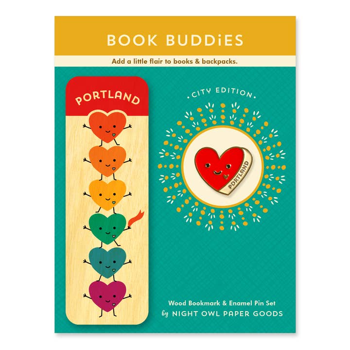 Portland Hearts Gavesæt - Bogmærke & Emalje Pin for engroshandel hos Night Owl Paper Goods