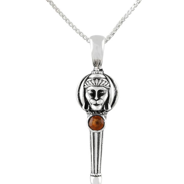 Hanuman ji Gada / Club Silver Pendant with Carnelian stone for wholesale by Mantra4u