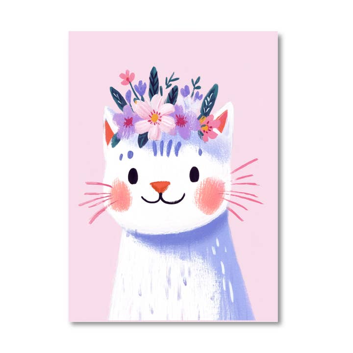 Gato de postal con flores para venta al por mayor de Only Happy Things Stationery