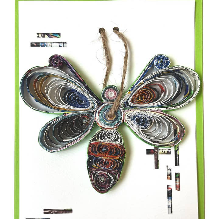 Eco-Friendly Handmade Bee Ornament from Recycled Magazine for wholesale by Loving Nature