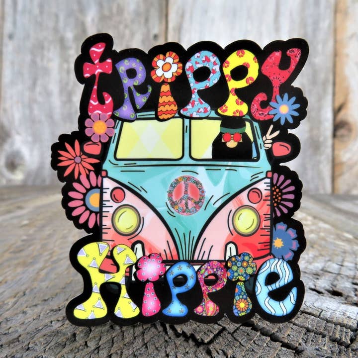 Trippy Hippie-Aufkleber Van Peace Sign Flower Power, Retro-Hippie-Blumen, wasserdichte Wasserflasche, Laptop für den Großhandel von Kirk's Krafts