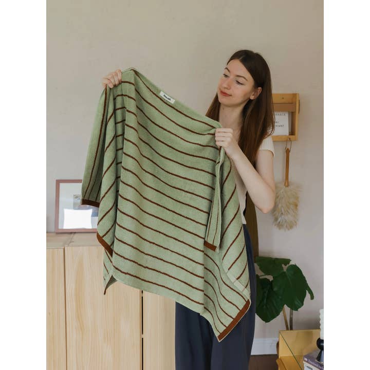 INSPECIAL HOME - Wholesale Bath Towel - 100% Cotton Retro Earthy-tone Pinstripe Soft Plush Towel 11