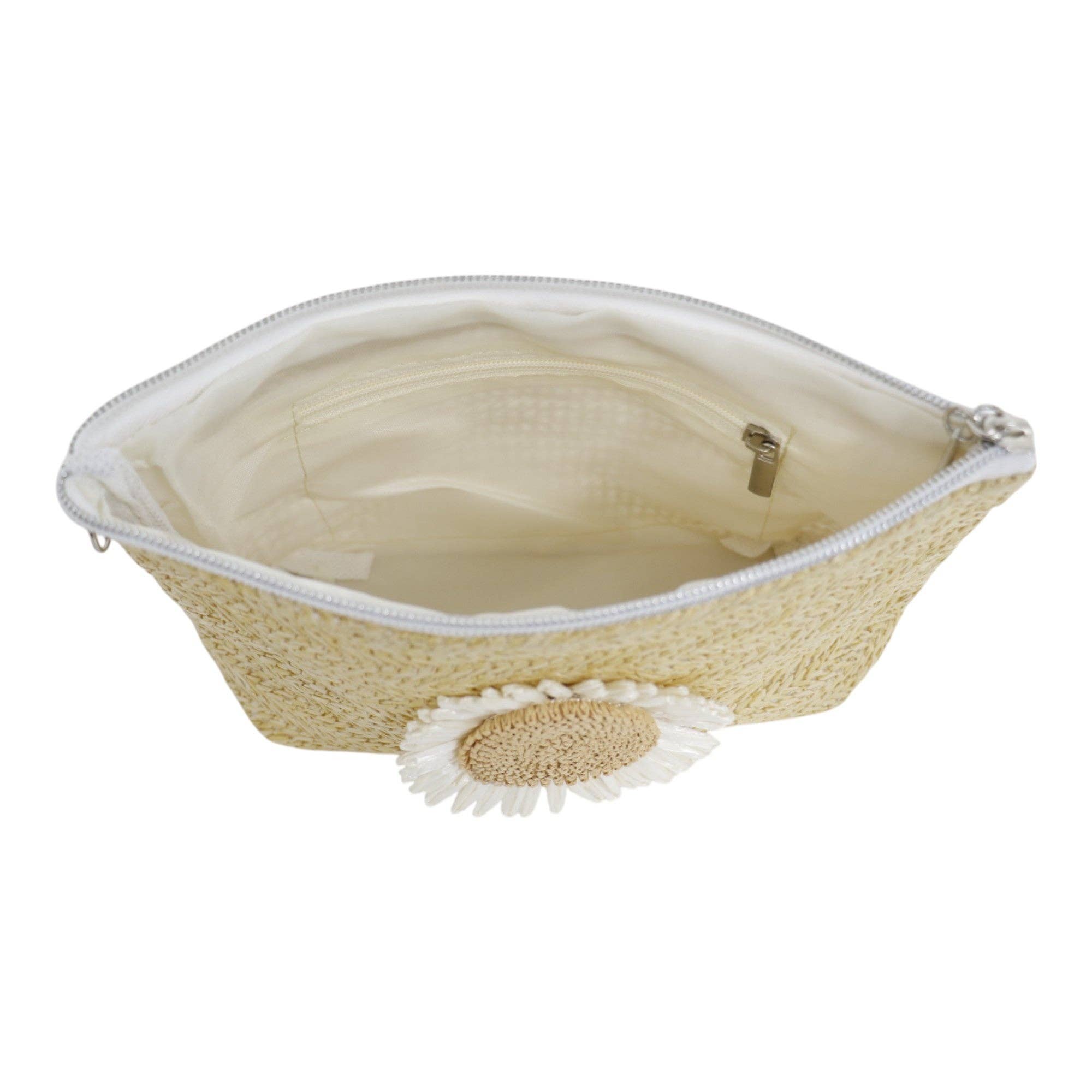 ASSORTED Daisy Flower Straw Makeup Pouch JB5526-7. (12PC) for wholesale on Faire12