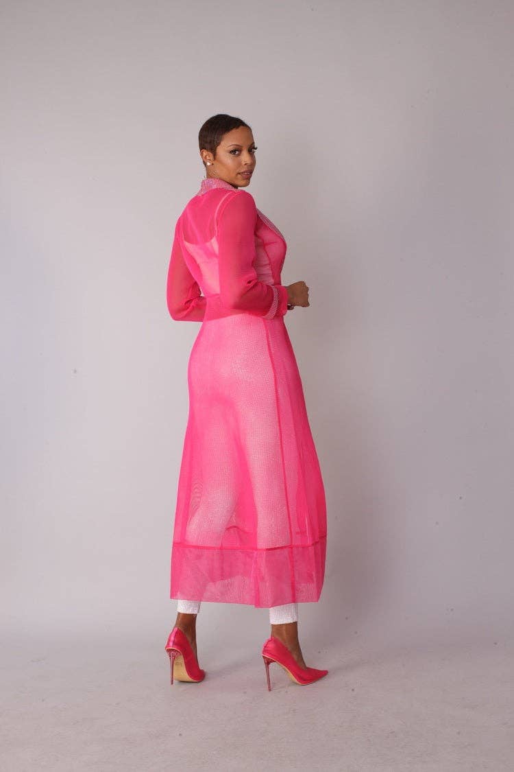 FUCHSIA SILVER Pink Rhinestone Mesh Duster Jacket - 82213 for wholesale on Faire0