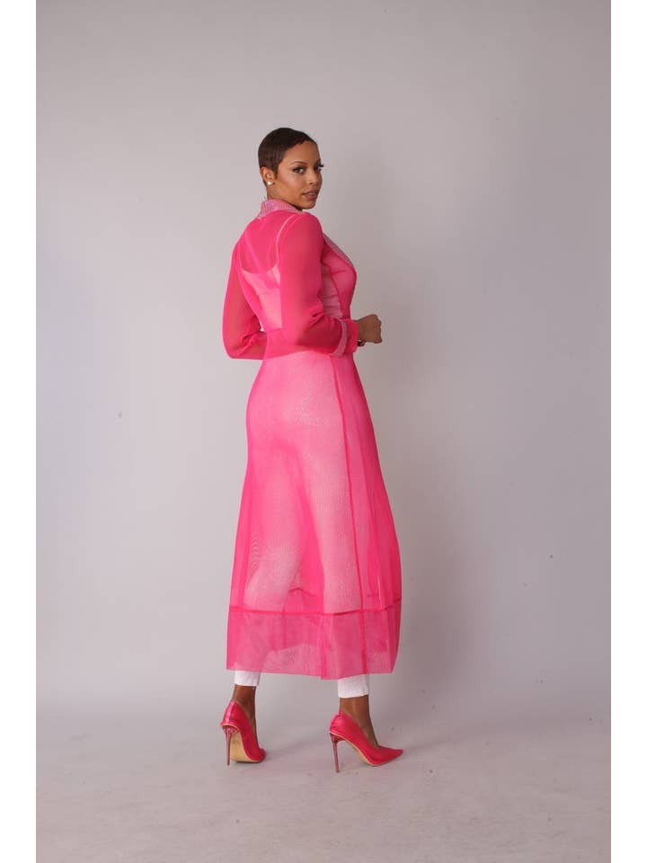 FUCHSIA SILVER Pink Rhinestone Mesh Duster Jacket - 82213 for wholesale on Faire