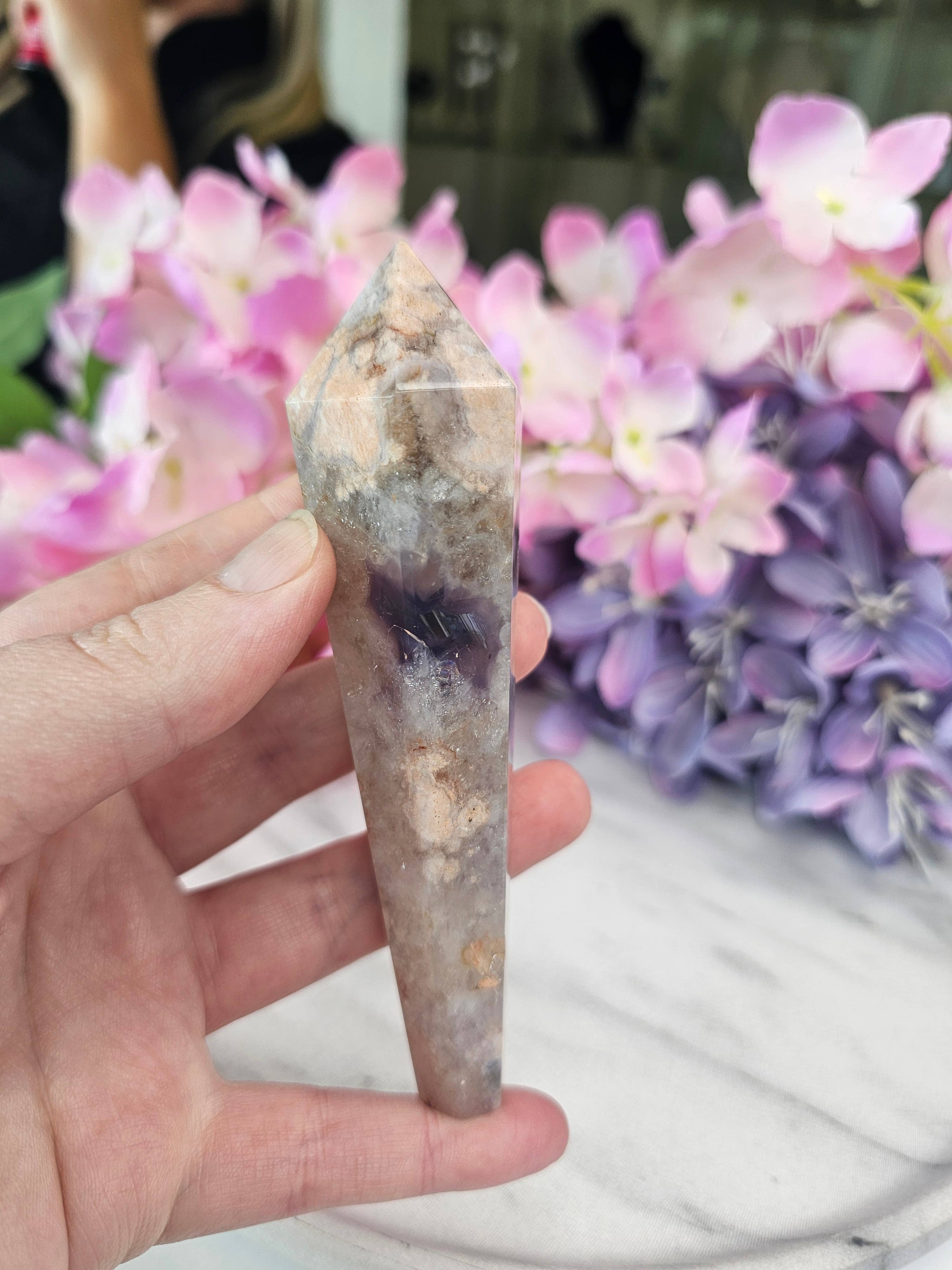 Crystal Cove Minerals – Großhandel Spiritueller Stein/Kristall – Flower-Achat Zauberstäbe mit Ständern7