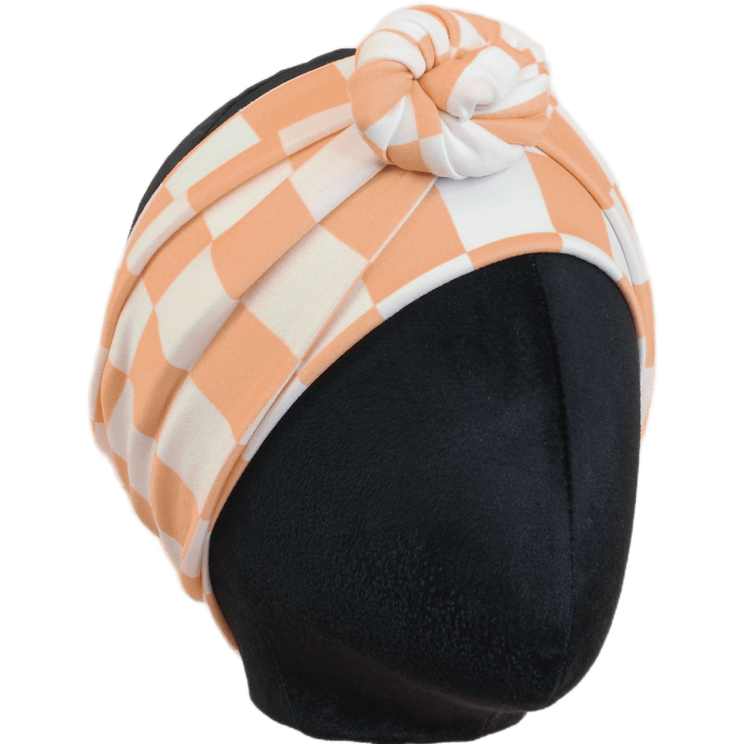 The Sassy Olive Handmade Headbands - Wholesale Fashion Headband - Women's - Peach Fuzz Checker Wrap Headband0