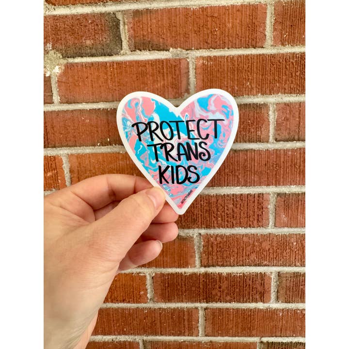 AbstractbyRabrams - Wholesale Sticker - Protect Trans Kids Heart Shaped Matte Vinyl Sticker LGBTQ3