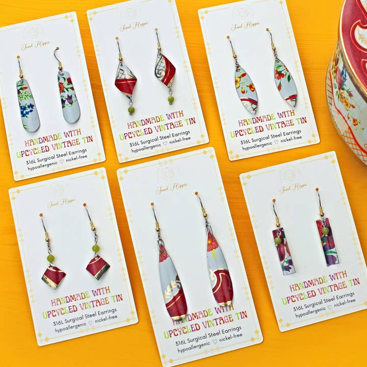 The Field Rose Collection - Upcycled Vintage Tin Earrings for wholesale by Jewel Hippie