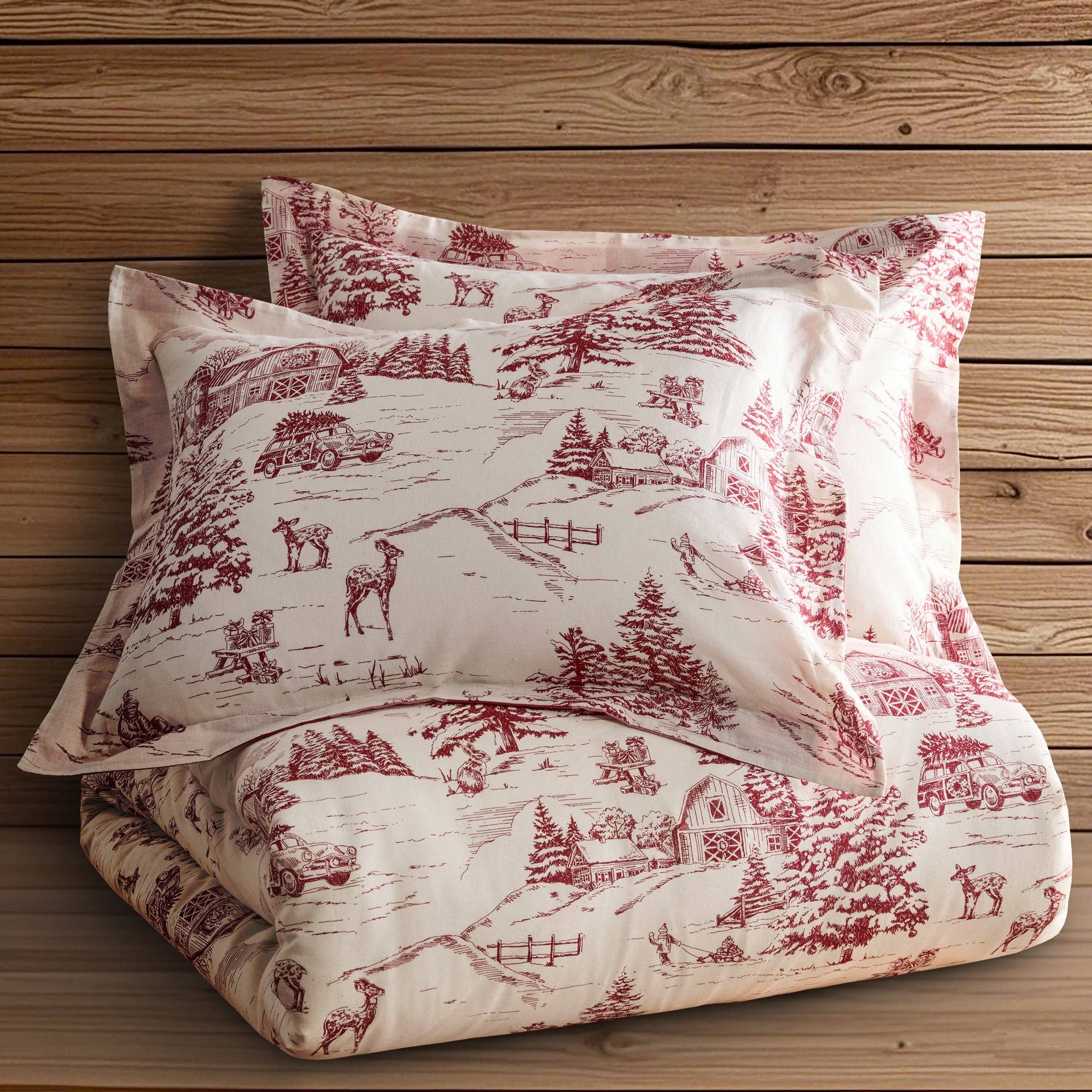 Red Winter Sleigh Ride Duvet Cover/Comforter Set for wholesale on Faire3