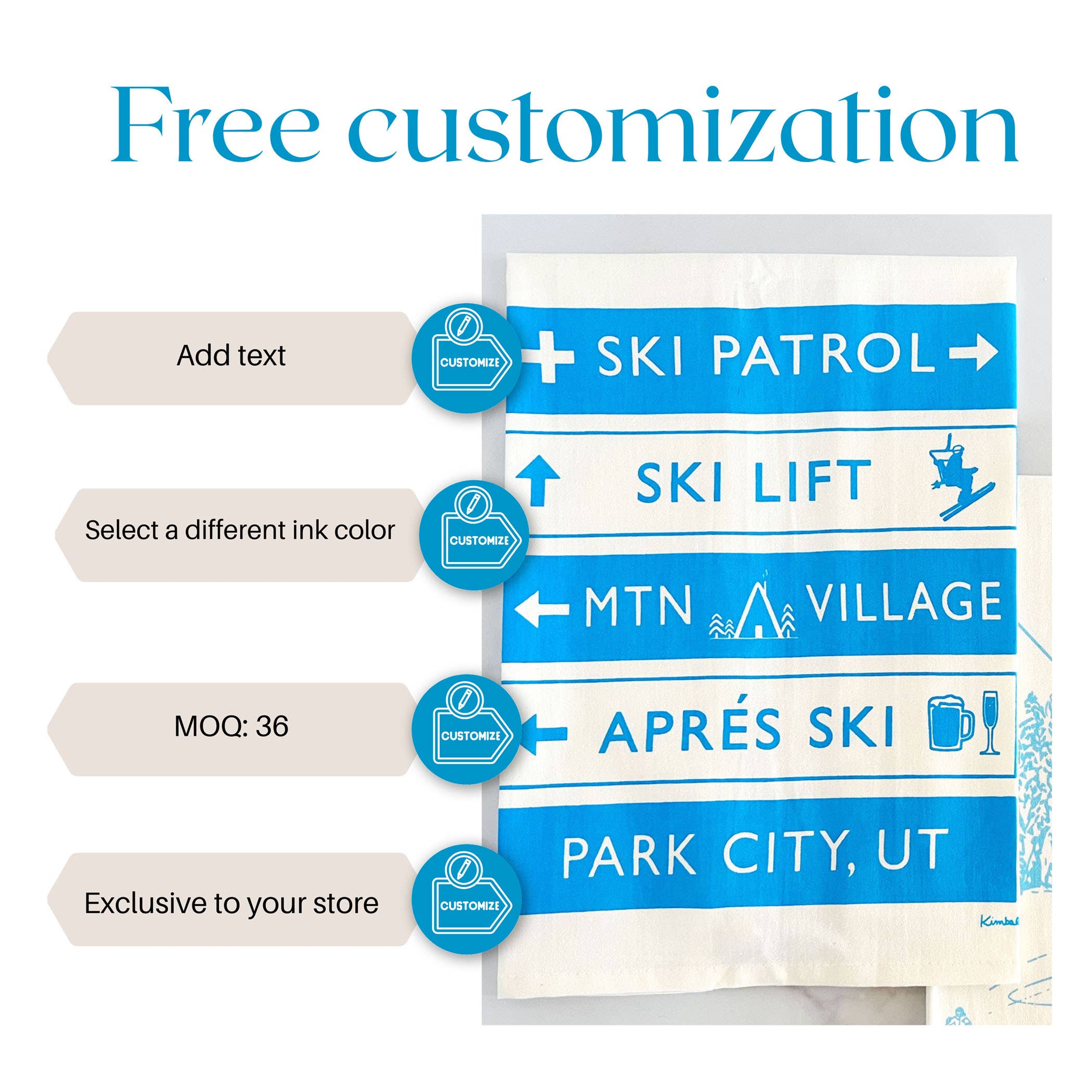 Kimball Prints - Wholesale Tea Towel - Ski Signs Cotton Tea Towel | Ski Collection3