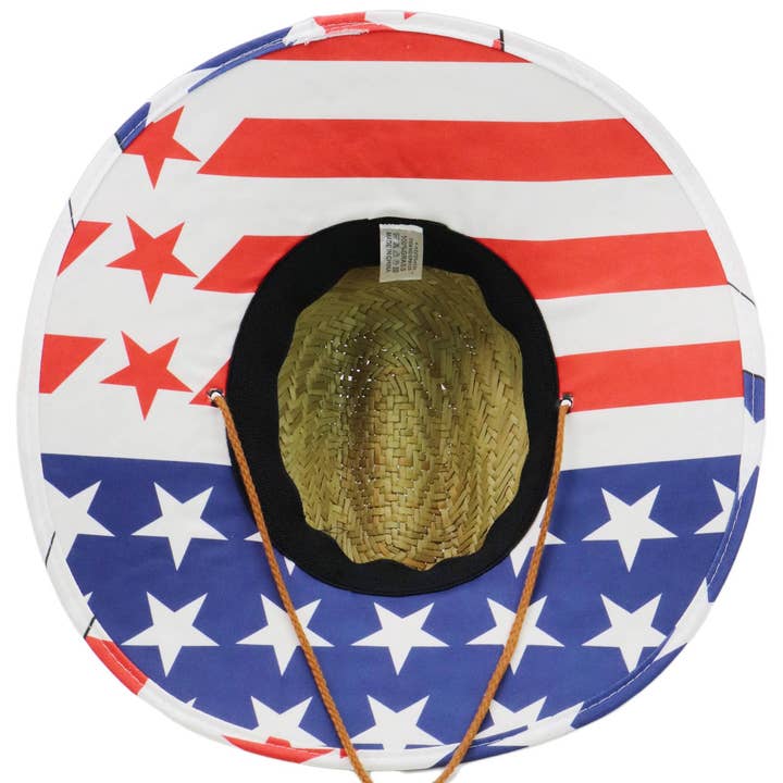 American Flag Under Brim Rush Straw Lifeguard Hat for wholesale on Faire4