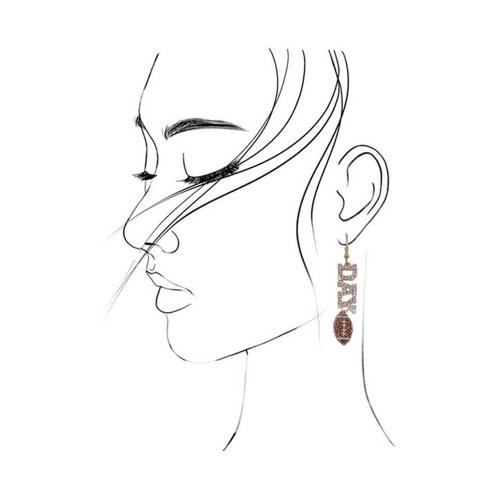 Gold GAME DAY FOOT BALL RHINESTONE DROP EARRINGS | 80E2544 for wholesale on Faire