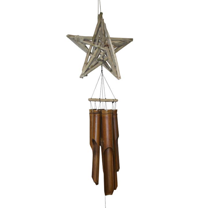 Driftwood Star Bamboo Wind Chime for wholesale by Cohasset Gifts