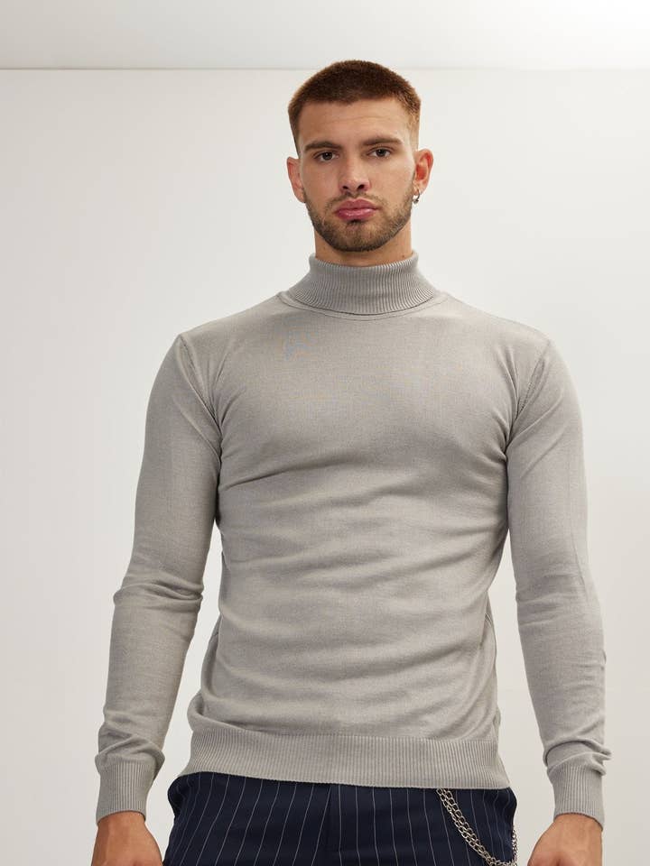 Men's Rollneck Sweater - Grey for wholesale by Ron Tomson