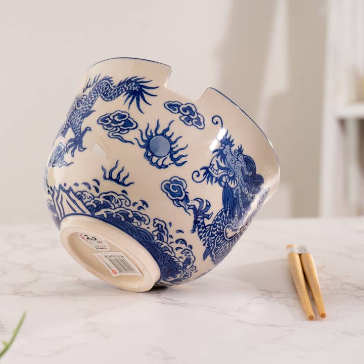 Urban Tokyo - Wholesale Serve Bowl - Blue Dragon Design 18oz 5.25"D Bowl With Chopsticks Set