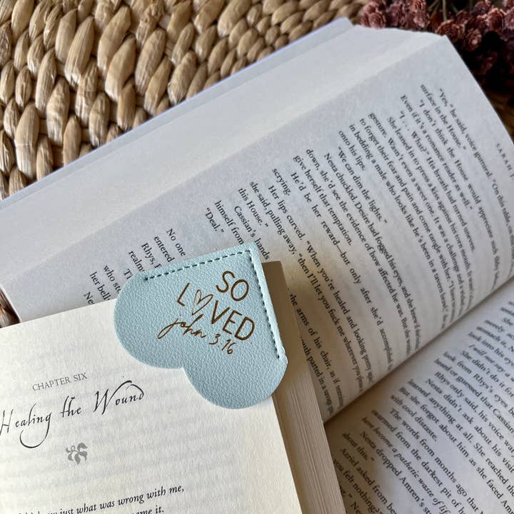 Rustic Raleigh - Wholesale Bookmark - So Loved John 3:16 Bible verse Leather Heart Bookmark Ear1