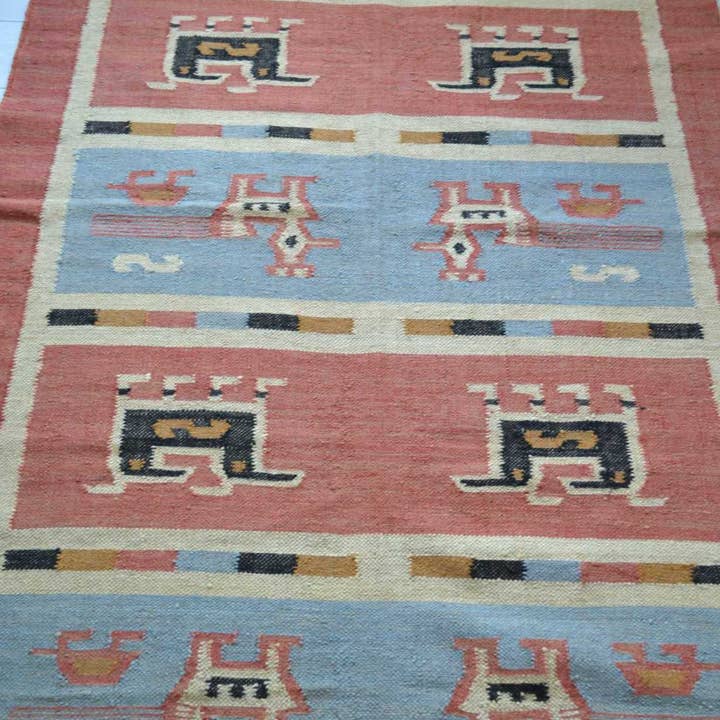 Designs Emporium - Wholesale Area Rug - Kilim Rug Birds Wool Jute Indian Handmade 2x3' 2x6' 2x9' 5x8'3