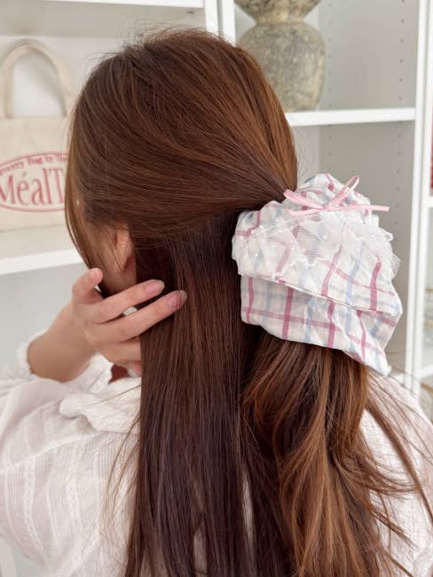 PLUME Hair Scrunchie — Vintage Plaid Handkerchief Charm for wholesale by MOND HAUS