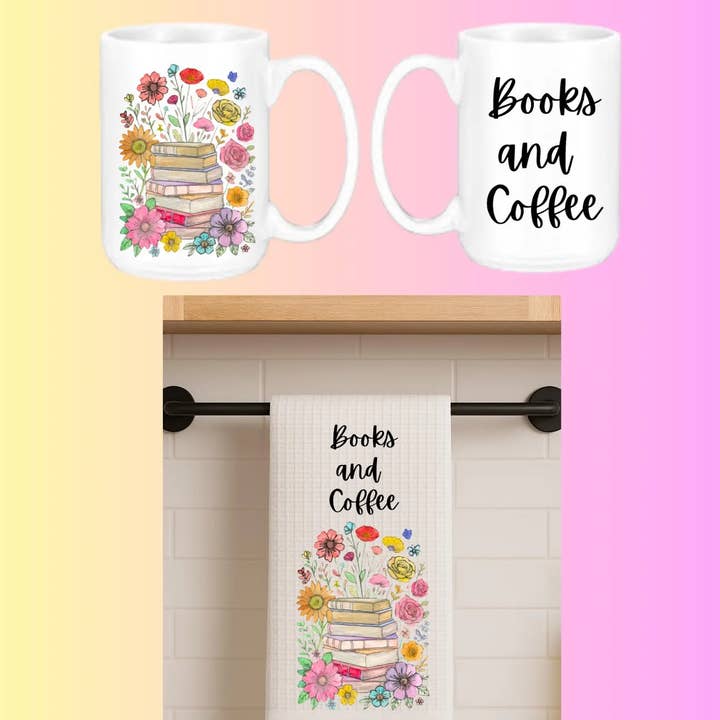 Books & Coffee Gift Set - Mug with Towel for wholesale by Jules Creations MN