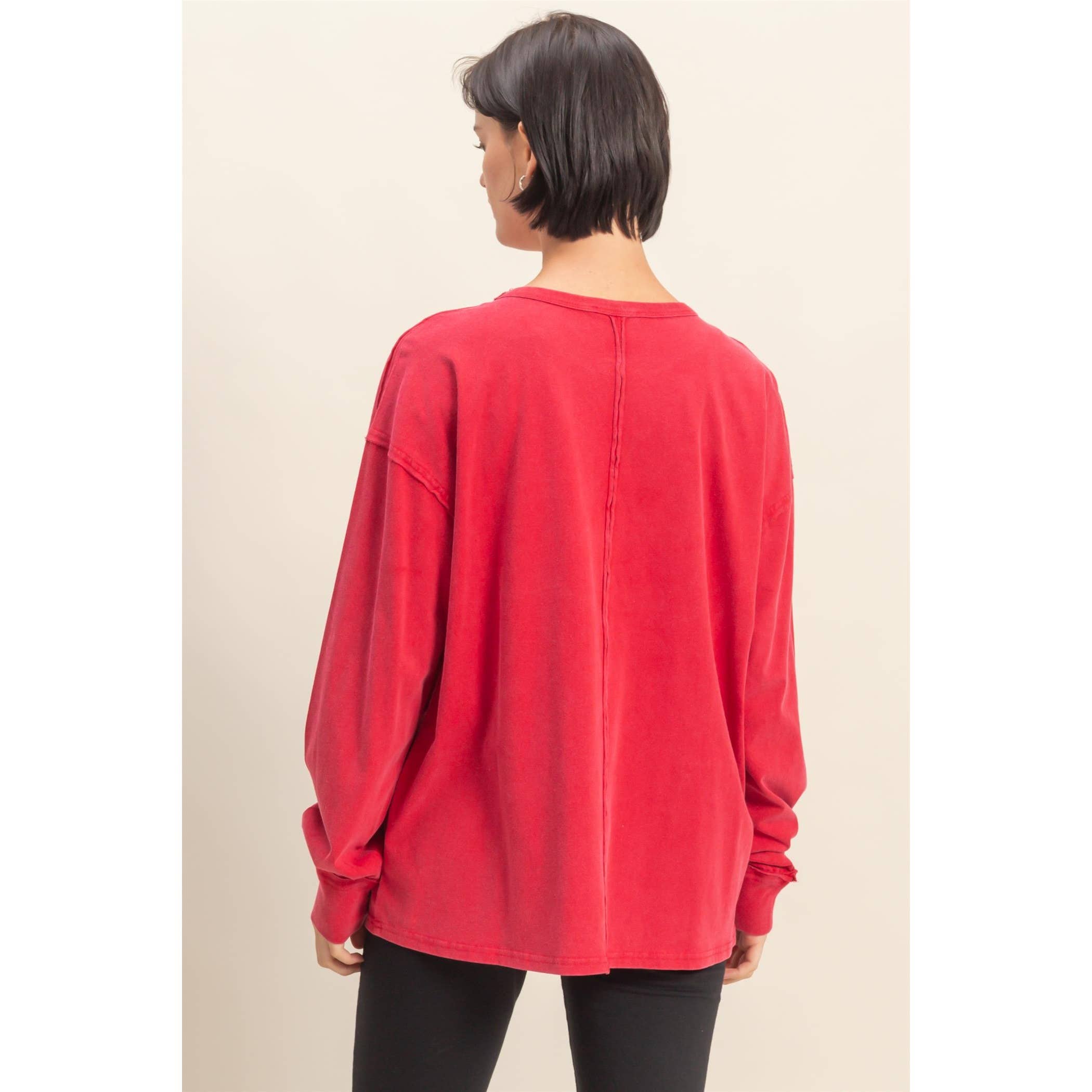 HYFVE - Vente Chemise – femme - T-shirt surdimensionné à manches longues et poches délavées9