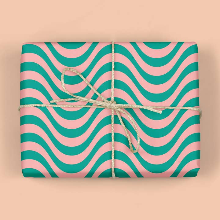 RETRO GREEN WAVE Gift Wrap (ROLL) for wholesale by MELLOWWORKS