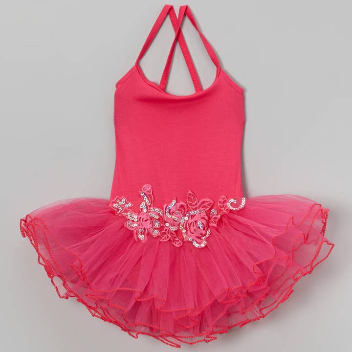 Hot Pink Flower Spaghetti Strap Ballet Dress for wholesale by Wenchoice