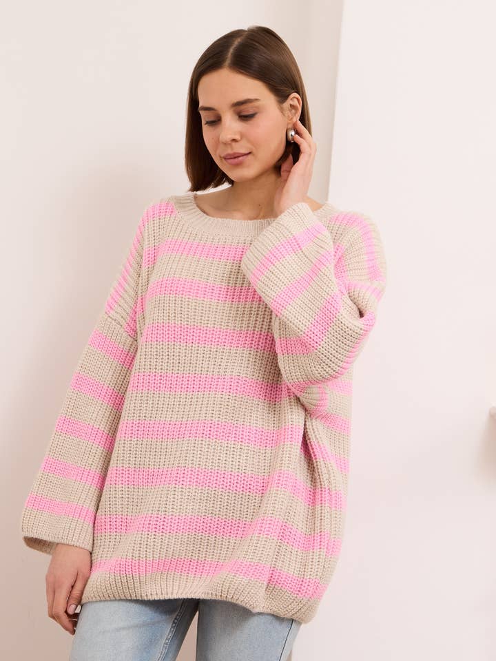 Kim- Breton Striped Sweater In Cream And Pale Pink for wholesale by Y LONDON