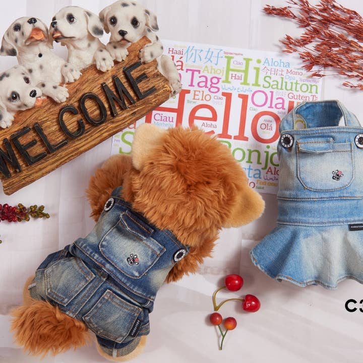 DoggyDolly Australia/NZ - Wholesale Pet Bodysuit - Cat/Dog - SMALL DOG - Bib n Brace Denim Overalls1