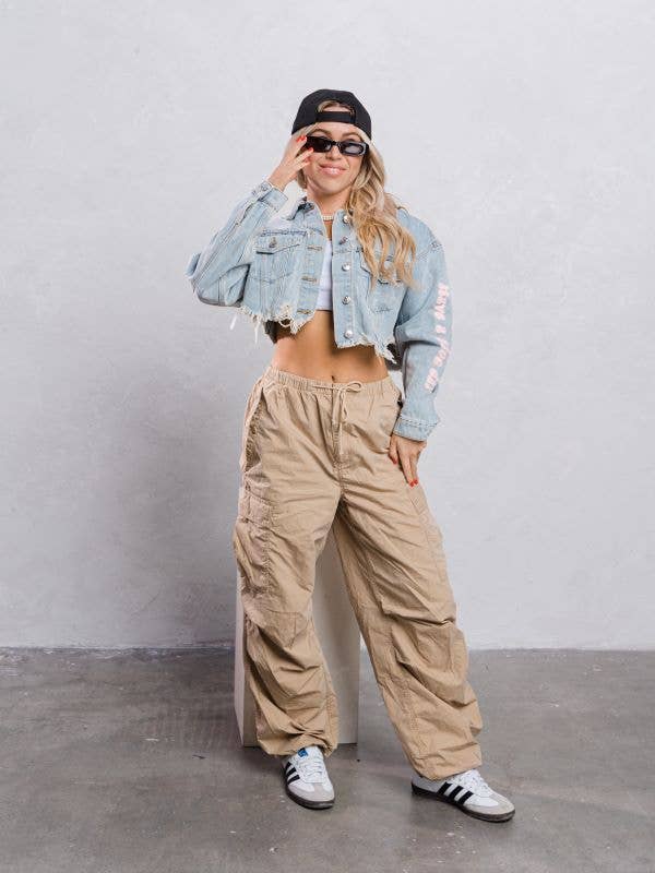 Trio Urban - Vente Veste en jean – femme - Veste courte en jean rose Smiley Face4