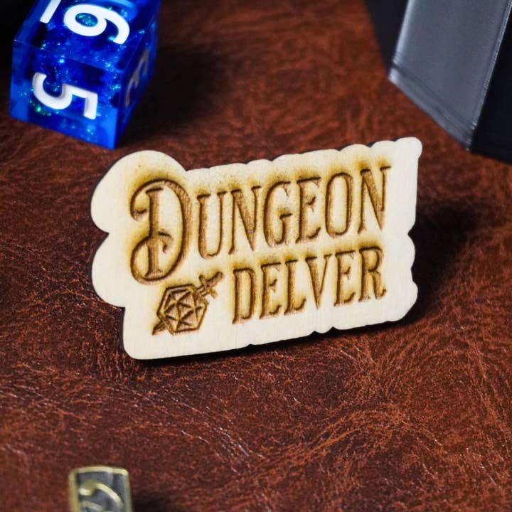 Minva Tabletop Design Co - Wholesale Lapel Pin/Button - Dungeon Delver Wooden Pin