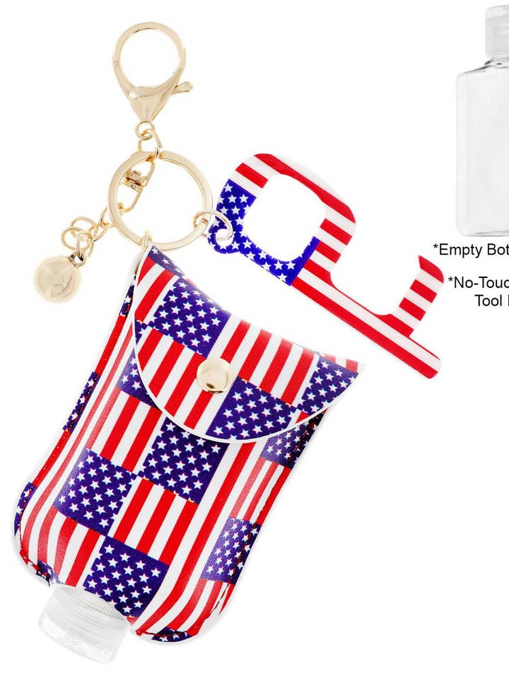 American Flag Hand Sanitizer Holder Keychain for wholesale by SP Sophia Collection