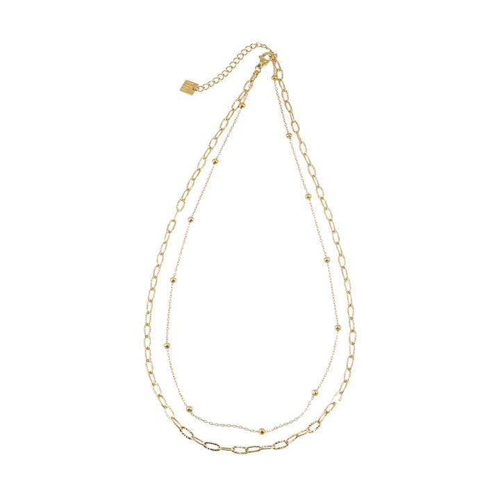 Collana d'Oro CASTILIA: Catena a Graffetta Doppia e Catena con Perline - Brilla nella Dualità. per la vendita all'ingrosso da parte di HACKNEY NINE