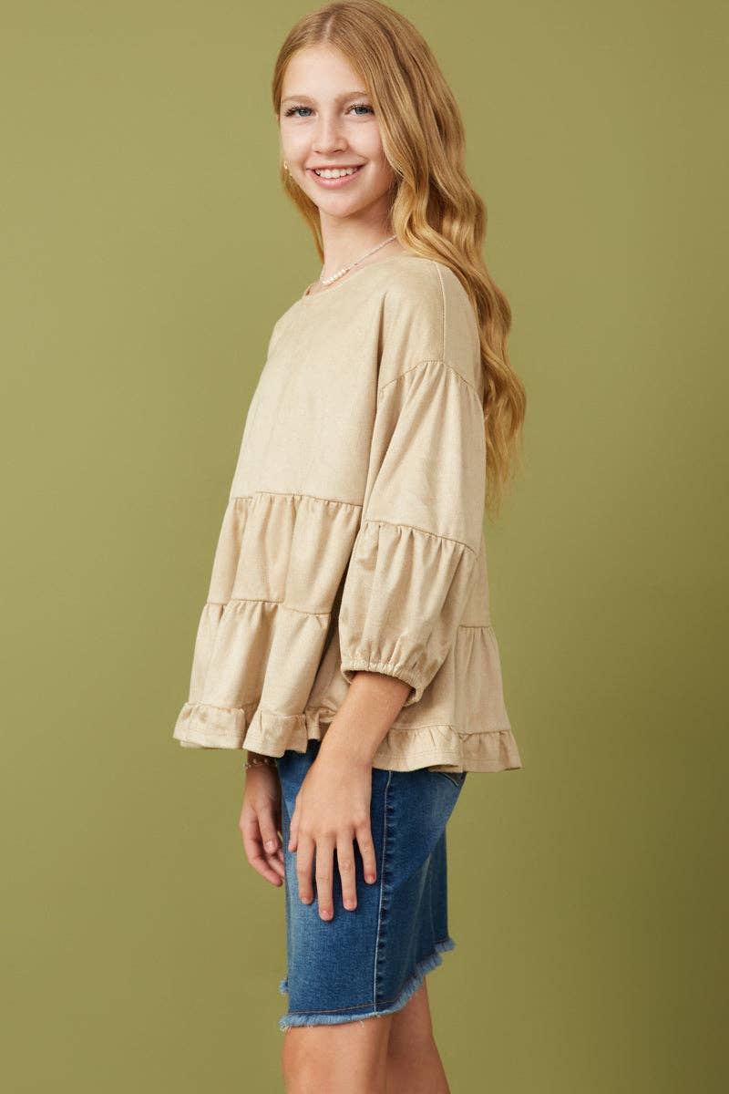 Hayden LA - Vendita all'ingrosso Maglietta - Bambini - Top vegano da ragazza con maniche a sbuffo a strati in pelle scamosciata6