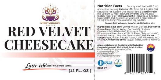 Drip Queen Coffee - Wholesale Iced Coffee/Cold Brew - Latte-ish Red Velvet Cheesecake Cold Brew Coffee 12/12oz3