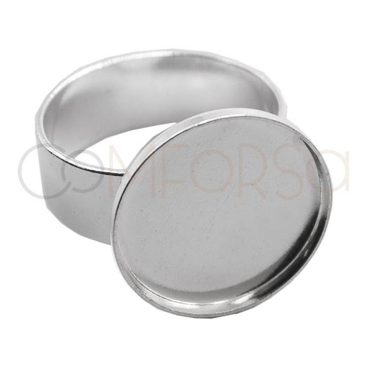 Anello regolabile in argento sterling 925 con base tonda di 15 mm per la vendita all'ingrosso da parte di COM FORSA SL