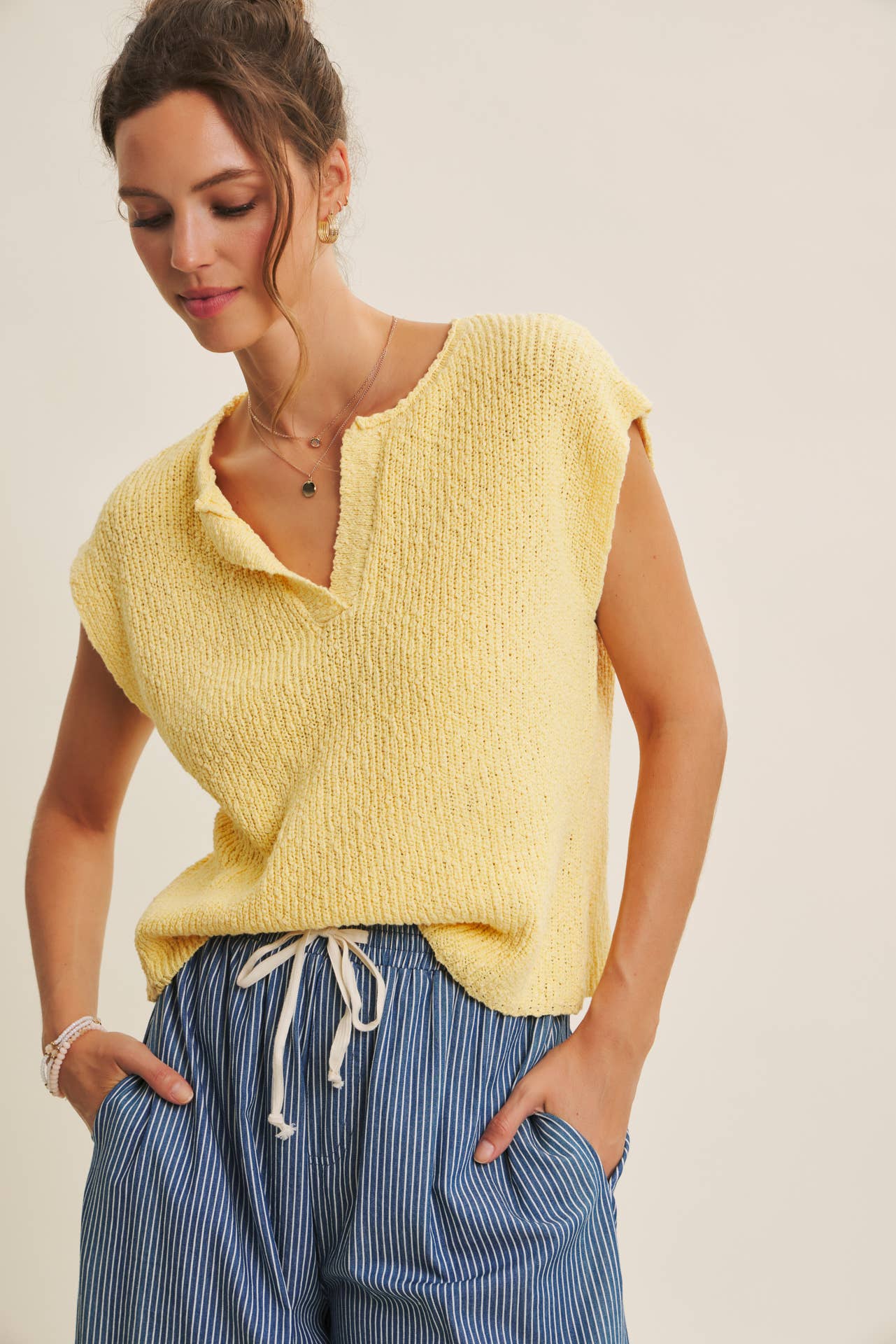 in february - Wholesale Knit Sweater - Women's - RELAXED FIT SLUB KNIT SWEATER TOP WITH SPLIT NECK12