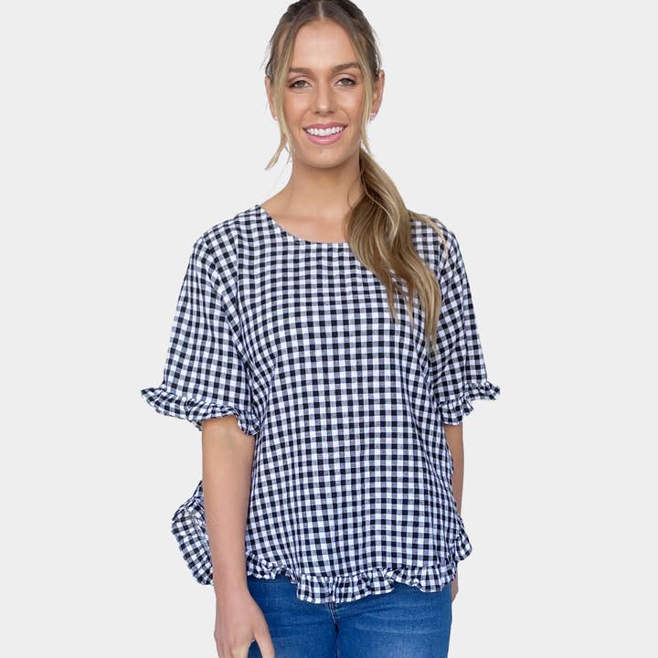 Top mit Rüschen Schwarz für den Großhandel von Amyic