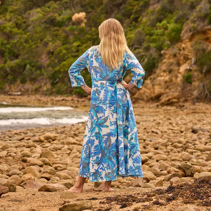 Linen Connections - Wholesale Dress – Women's - Cotton Maxi Dress – Azure Palms Ocean Breeze Print