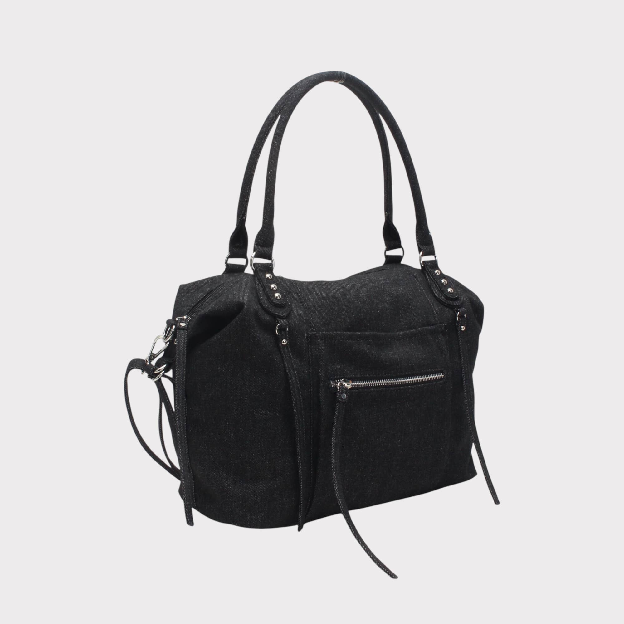 BESTINI - Vente Sac porté épaule – femme -  Sac bowling vintage avec multiple zip, effet jeans8
