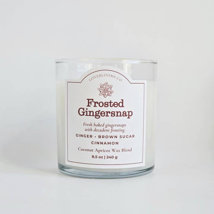 Love Blooms - Wholesale Jar/filled candle - Frosted Gingersnap Candle – Holiday Glass Jar3
