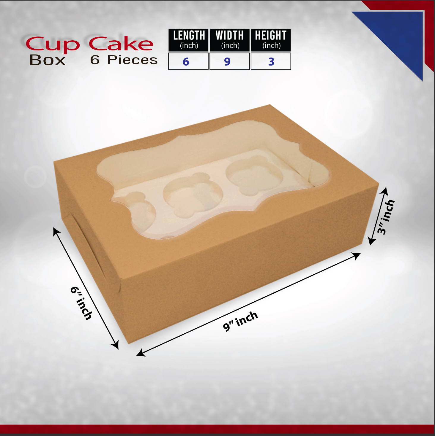 Tennessee IMPEX - Wholesale Cupcake/Muffin Pan - Cupcake Boxes with insert for 6 Pastries (6x9x3 in) Kraft1
