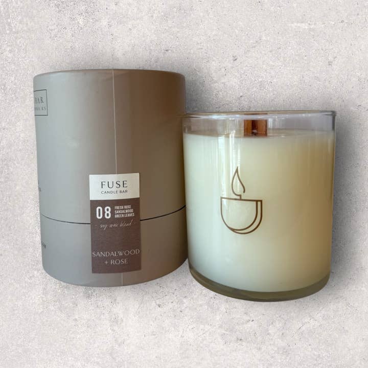 Sandalwood + Rose – 9 oz Soy Wax Blend Candle for wholesale by Fuse Candle Bar