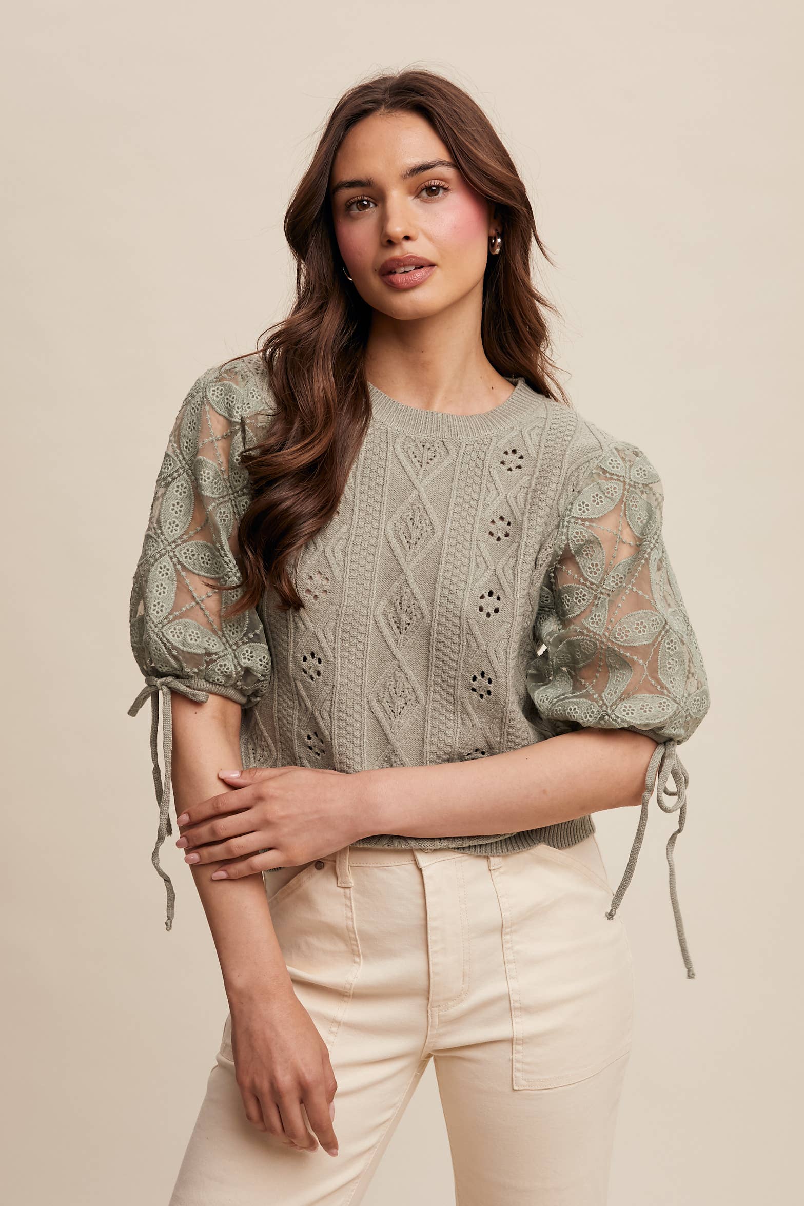 Listicle – Pulôver - Mulher por atacado – Top de Malha com Mangas Bufantes e Ilhós33