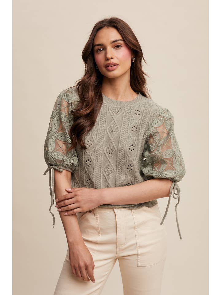 Listicle – Pulôver - Mulher por atacado – Top de Malha com Mangas Bufantes e Ilhós33