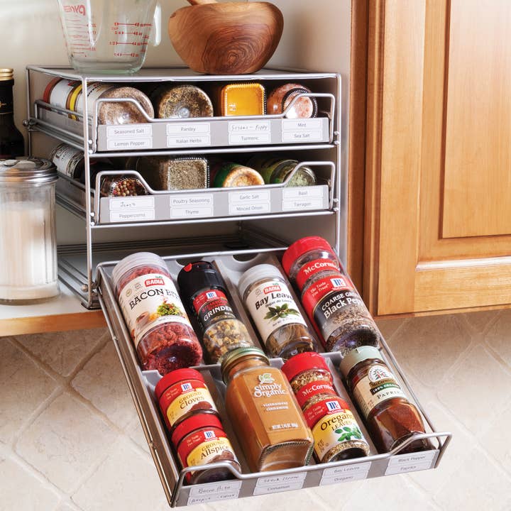 Lipper International - Wholesale Spice Rack - 3-Tier Tilt-down Spice Drawer - 24 bottles